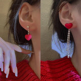 Red Heart Tassel Earrings with Zircon Sale