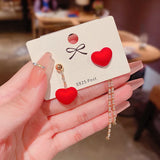 Red Heart Tassel Earrings with Zircon Sale