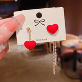 Red Heart Tassel Earrings with Zircon Sale