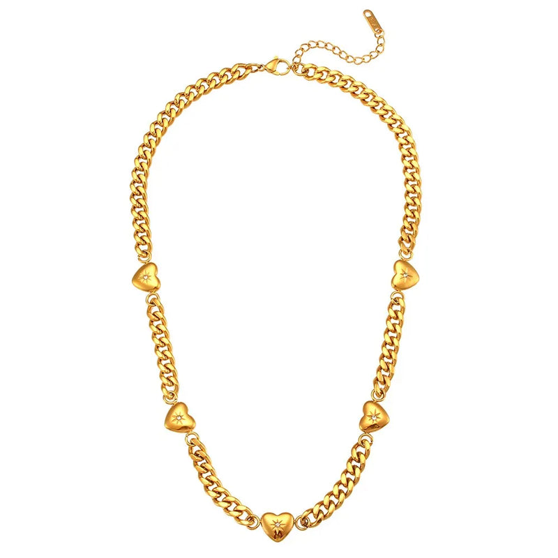 Dubai 18K Plated SS Cuban Chain Necklace CZ Star Charm Set