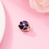 925 Sterling Silver Deep Purple Pansy Flower Charm Bead