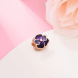 925 Sterling Silver Deep Purple Pansy Flower Charm Bead