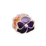 925 Sterling Silver Deep Purple Pansy Flower Charm Bead