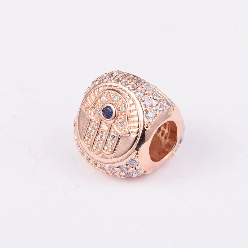 925 Sterling Silver Hamsa, Eye & Feather Charm Beads for Jewelry Making