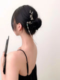 Flower Fan Green Stone Tassel Hairpin Vintage Headwear