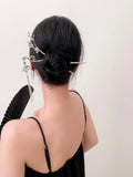 Flower Fan Green Stone Tassel Hairpin Vintage Headwear