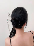 Flower Fan Green Stone Tassel Hairpin Vintage Headwear