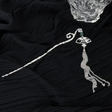 Flower Fan Green Stone Tassel Hairpin Vintage Headwear