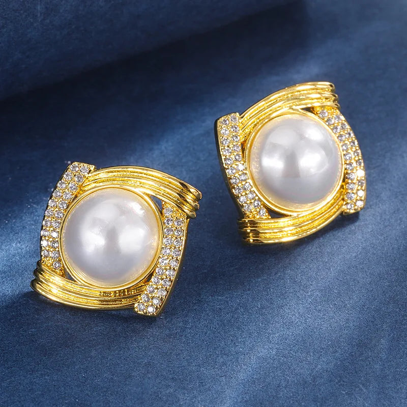 Freshwater Pearls Square Earrings Retro Women's Charms Jewelry