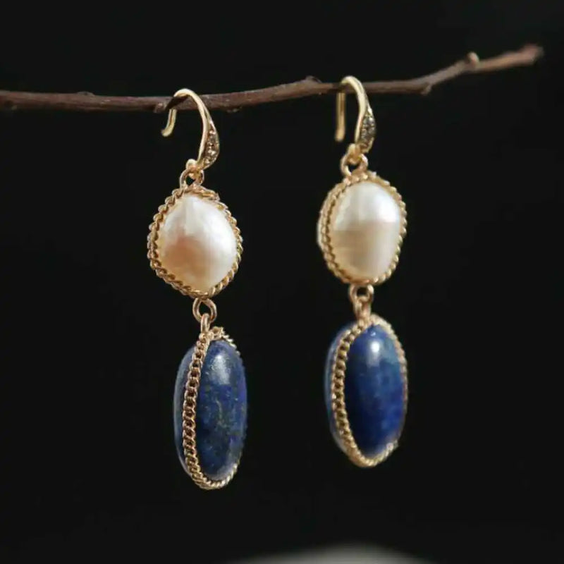 Freshwater Pearl Lapis Lazuli Pendant Earrings Thanksgiving Jewelry