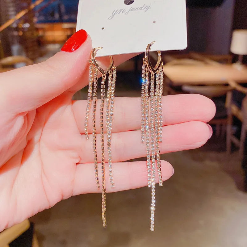 Diamond Peach Heart Tassel Earrings Party Jewelry