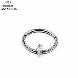 G23 Titanium Nose Ring with Zircon and Opal Inlay