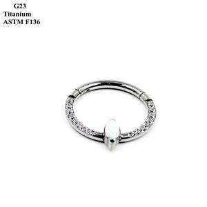 G23 Titanium Nose Ring with Zircon and Opal Inlay