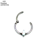 G23 Titanium Nose Ring with Zircon and Opal Inlay