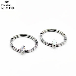 G23 Titanium Nose Ring with Zircon and Opal Inlay