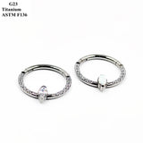 G23 Titanium Nose Ring with Zircon and Opal Inlay