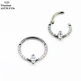 G23 Titanium Nose Ring with Zircon and Opal Inlay