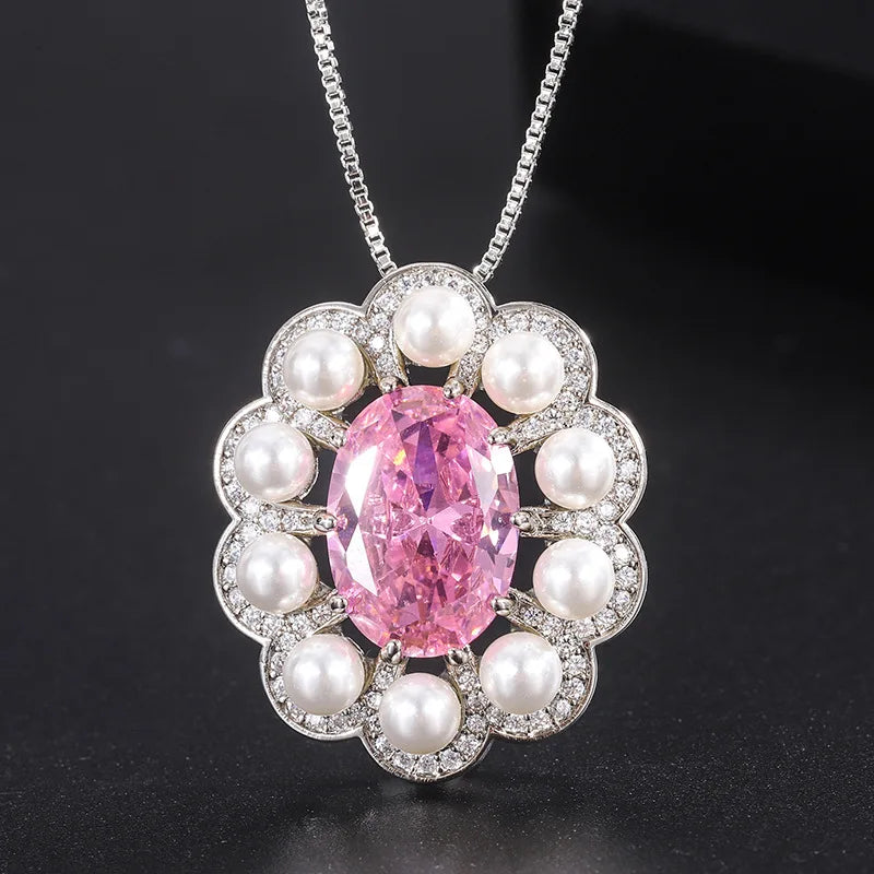 Pink Sapphire Pendant Necklace Pearl Vintage Gift