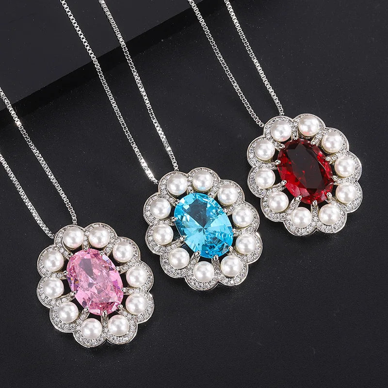 Pink Sapphire Pendant Necklace Pearl Vintage Gift