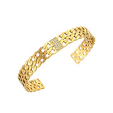 Geometric Cuban Chain Engraved Cuff Bracelet Stainless Steel CZ Paved Bangle