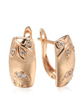 Leaf Embossed Zircon Square Earrings for Women Golden Couple Charm Jewelry
