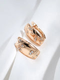 Leaf Embossed Zircon Square Earrings for Women Golden Couple Charm Jewelry