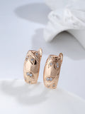 Leaf Embossed Zircon Square Earrings for Women Golden Couple Charm Jewelry