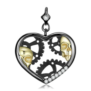 Skull Cross Heart Pendant 925 Sterling Silver Necklace