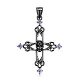 Skull Cross Heart Pendant 925 Sterling Silver Necklace