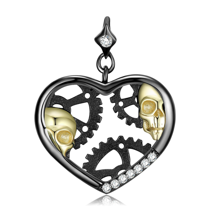 Skull Cross Heart Pendant 925 Sterling Silver Necklace