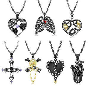 Skull Cross Heart Pendant 925 Sterling Silver Necklace