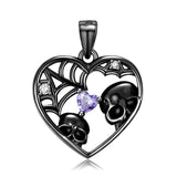 Skull Cross Heart Pendant 925 Sterling Silver Necklace