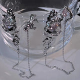 Glass Heart Clip Earrings Tassel Rhinestones No-Pierced Ear Wear for Women