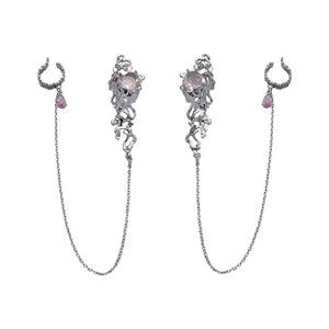 Glass Heart Clip Earrings Tassel Rhinestones No-Pierced Ear Wear for Women