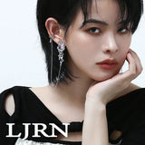 Glass Heart Clip Earrings Tassel Rhinestones No-Pierced Ear Wear for Women