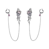 Glass Heart Clip Earrings Tassel Rhinestones No-Pierced Ear Wear for Women