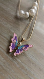 Women Butterfly Pearl Necklace Double Choker Chains Jewelry