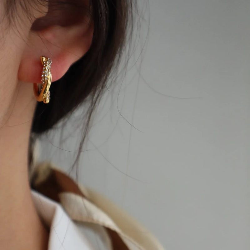 Stainless Steel Hoop Earrings Small Round Circle Knotted Earrings