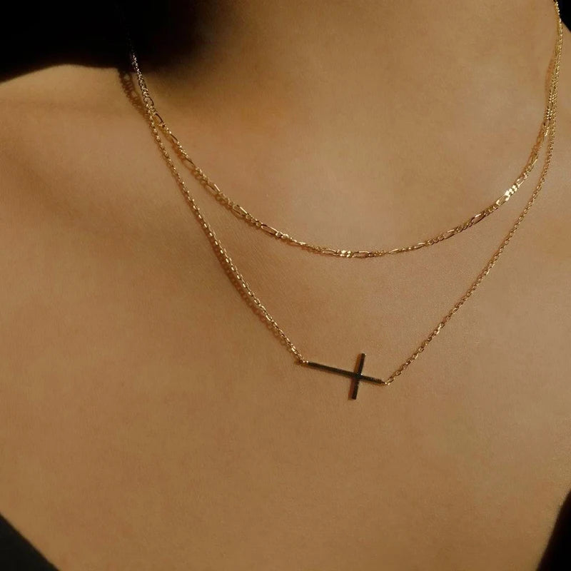 Sideways Cross Necklace Tiny Celebrity Sillver Choker Collier
