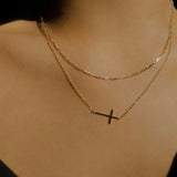 Sideways Cross Necklace Tiny Celebrity Sillver Choker Collier