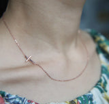 Sideways Cross Necklace Tiny Celebrity Sillver Choker Collier
