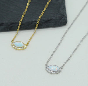 925 Silver Evil Eye Charm Pendant Necklace with Fire Opal for Women