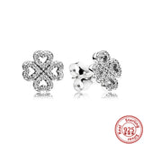 925 Sterling Silver Pave Flowers Feather Stud Earrings For Party