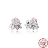 925 Sterling Silver Pave Flowers Feather Stud Earrings For Party