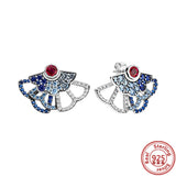 925 Sterling Silver Pave Flowers Feather Stud Earrings For Party