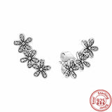 925 Sterling Silver Pave Flowers Feather Stud Earrings For Party