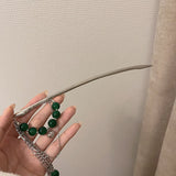 Green Beaded Heart Chain Tassel Hair Sticks Punk Headwear for Women