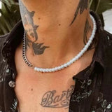 Cuban Chain Necklace Men Stainless Steel Pearls Necklace Gift