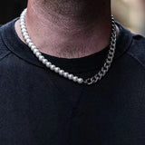 Cuban Chain Necklace Men Stainless Steel Pearls Necklace Gift