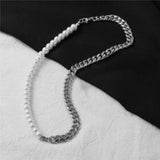 Cuban Chain Necklace Men Stainless Steel Pearls Necklace Gift